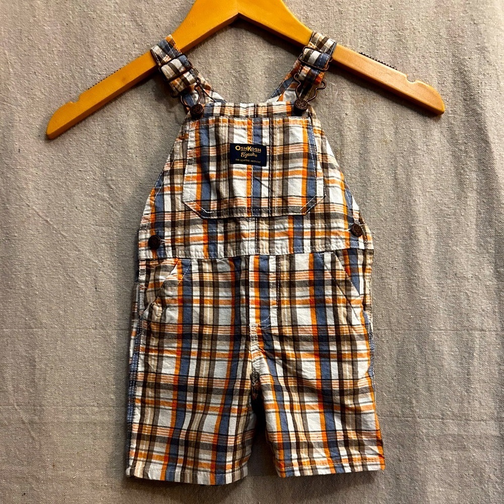 Vintage Osh Kosh B'Gosh Vestbak plaid Logo Overalls Size 18 month